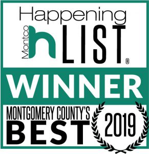 Montco Happening List 2019 Winner badge for Montgomery County's Best.